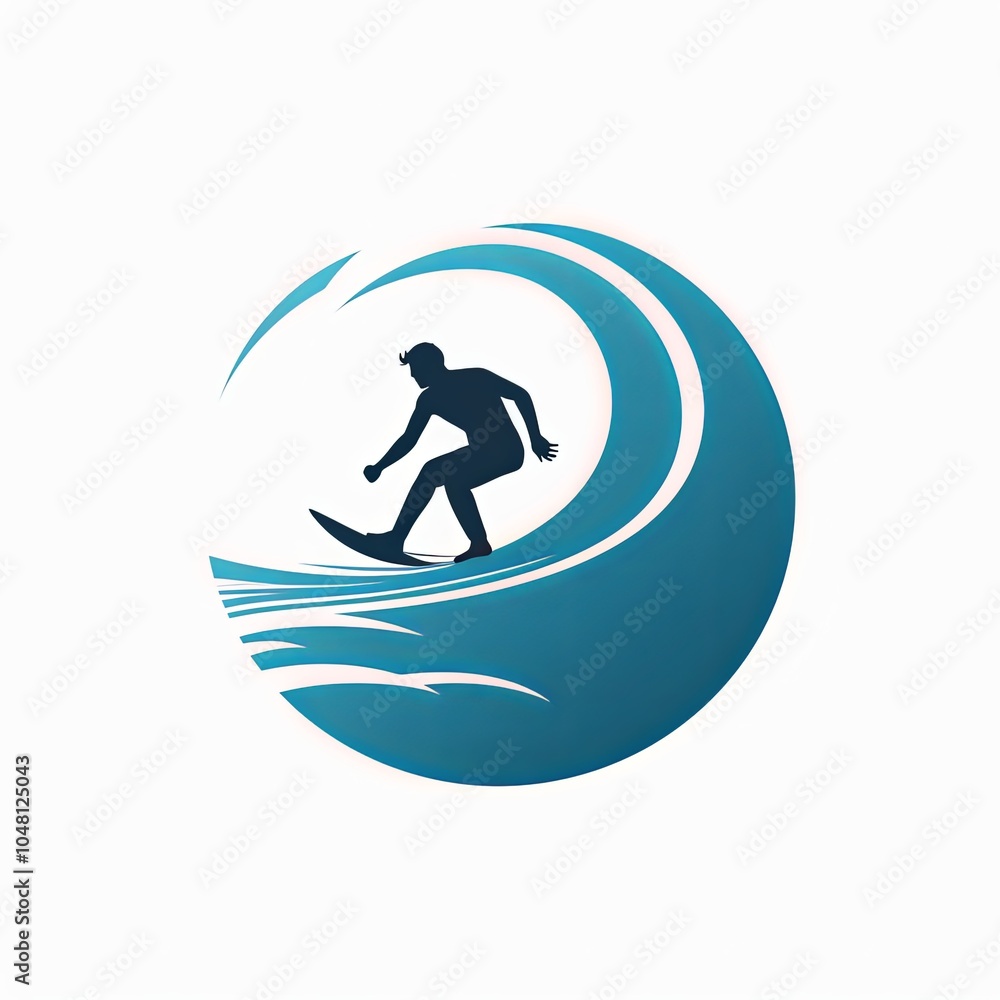 Minimalist Surfer Icon Riding a Wave Minimalist Surfer Icon Riding a Wave