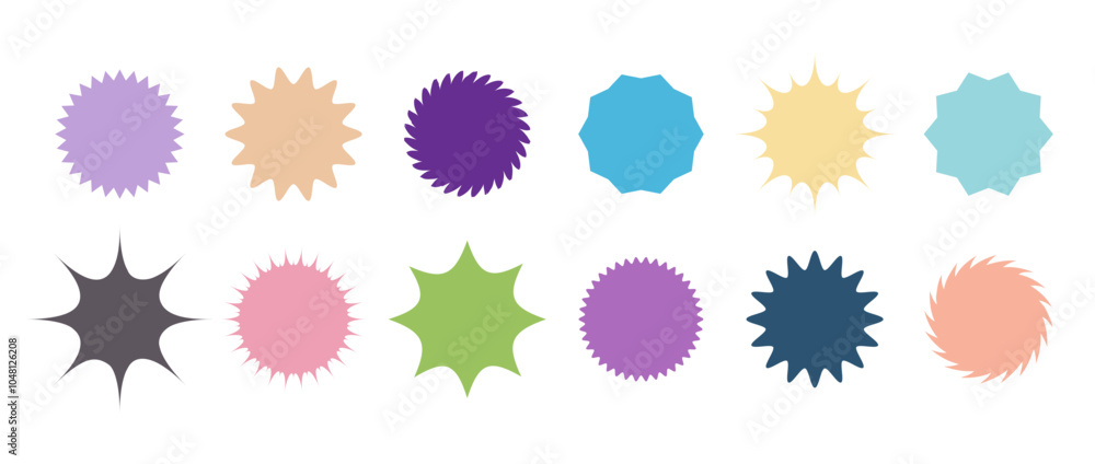 Starburst price. Special offer or shopping labels. Simple colored icons for promotion design. Vintage Vector illustration on white background. Starburst price. Special offer or shopping labels. Simple colored icons for promotion design. Vintage Vector illustration on white background.
