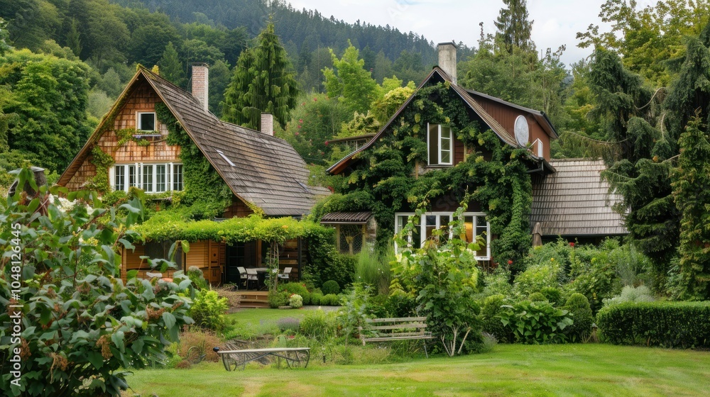 Fototapeta premium Charming Cottage in Lush Green Valley
