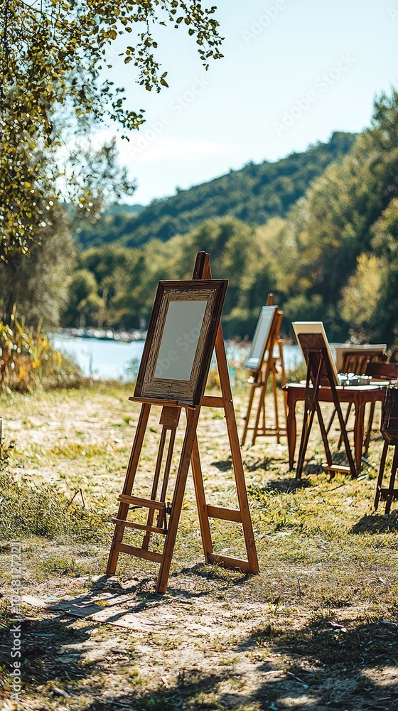 Charming Outdoor Art Class with Easels Set Up