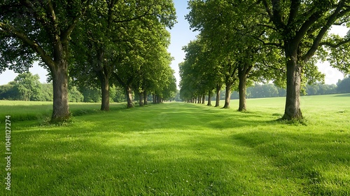 Serene pathway through lush green trees a tranquil landscape for nature lovers and outdoor enthusiasts