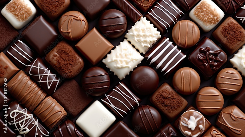 top view of variety chocolate pralines full Many different delicious chocolate background top view of variety chocolate pralines full Many different delicious chocolate background