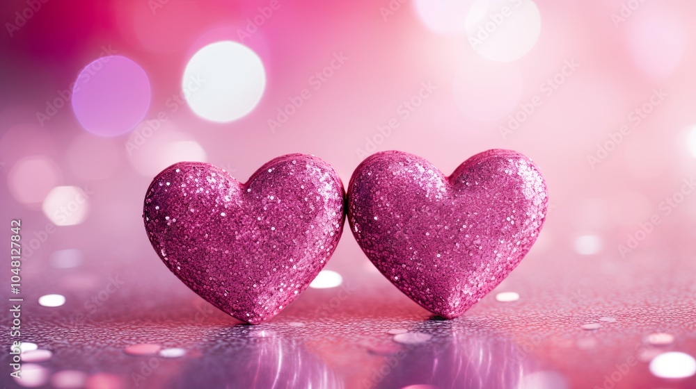 Valentines day festive background with two hearts In Shiny multicolor Background Valentine's Day glitter background Valentines day festive background with two hearts In Shiny multicolor Background Valentine's Day glitter background