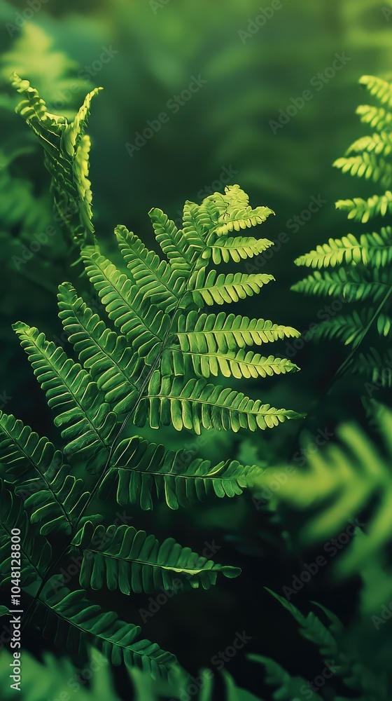 Lush Green Ferns Unfurling in a Serene Forest Lush Green Ferns Unfurling in a Serene Forest