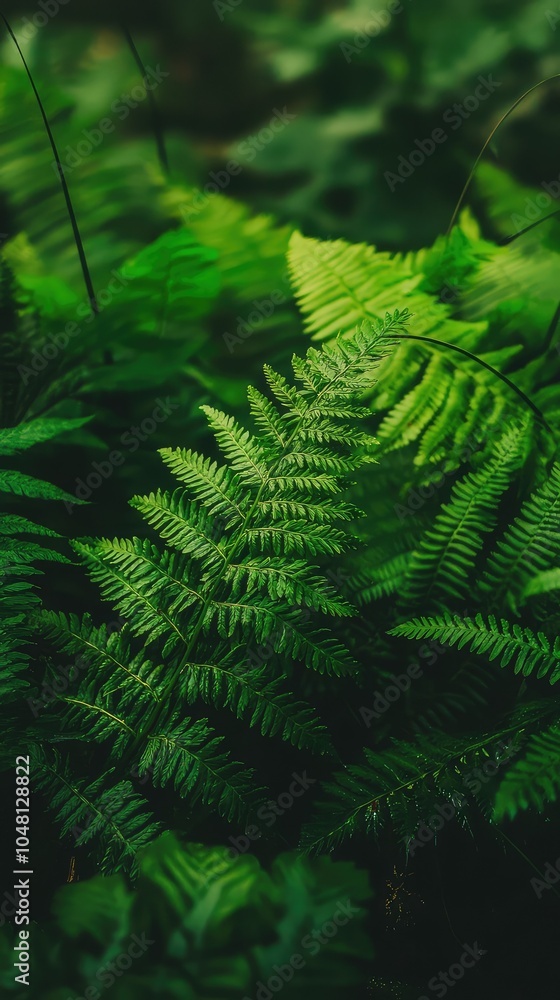 Rich Green Ferns Unfurling in Lush Forest Setting Rich Green Ferns Unfurling in Lush Forest Setting