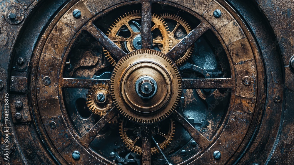 Fototapeta premium Steampunk Clock with Exposed Gears in Close-Up View