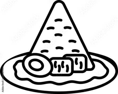 Tumpeng Indonesian Food Icon in Outline Style