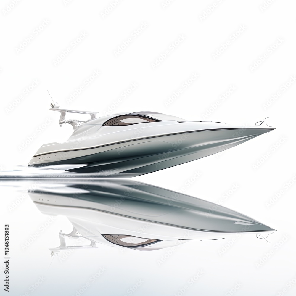 Modern White Yacht Gliding on Calm Water Modern White Yacht Gliding on Calm Water