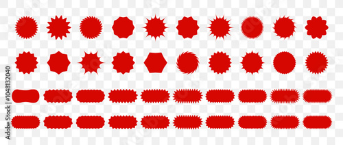 Starburst price. Set of Discount icons. Promotion tags collection. Red Vector illustration on transparent background.