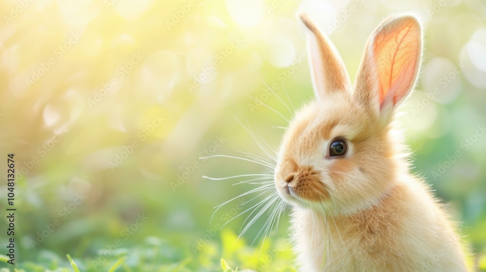 A cute bunny rabbit sits in a field of green grass. AI. A cute bunny rabbit sits in a field of green grass. AI.