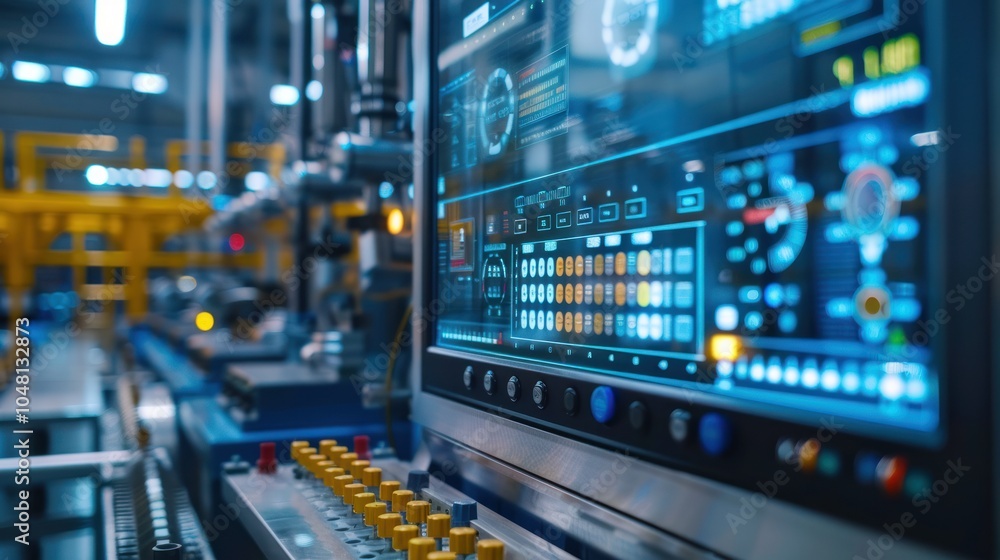 Close-up of a Digital Control Panel with Buttons in a Modern Industrial Setting Close-up of a Digital Control Panel with Buttons in a Modern Industrial Setting