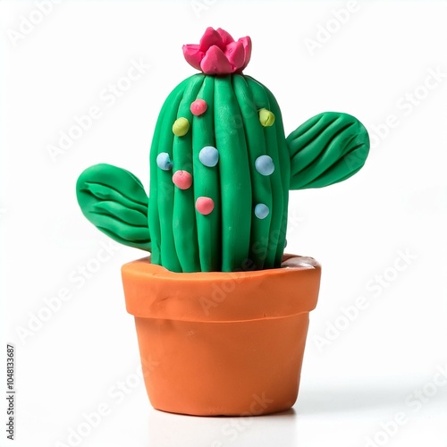 Cactus plant molded from plasticine modeling clay isolated on white background photo