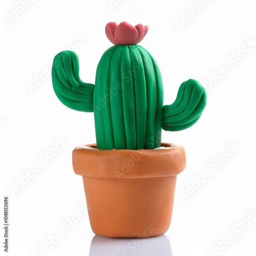 Cactus plant molded from plasticine modeling clay isolated on white background photo