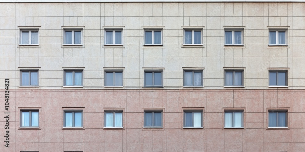 Modern Building Facade with Geometric Window Arrangement Modern Building Facade with Geometric Window Arrangement