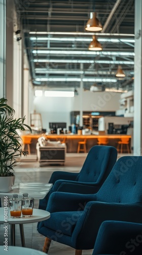 Modern Break Room in Spacious Warehouse Setting