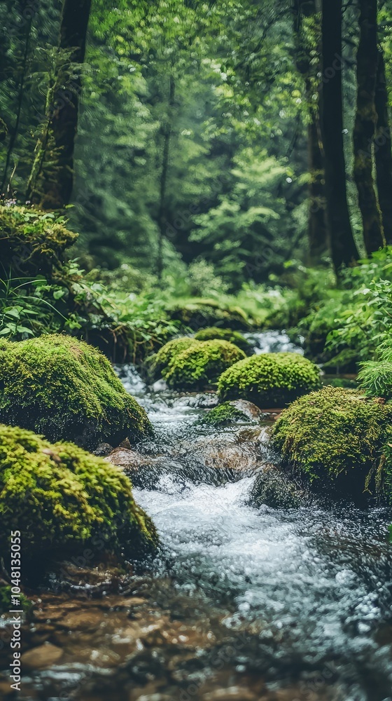 Lush Moss Covered Creek in Mountain Forest Lush Moss Covered Creek in Mountain Forest