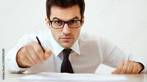 Professional Man Pointing at Papers During a Meeting photo