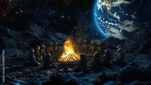 Astronauts Gather Around Campfire on the Moon photo