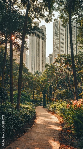 Serene Urban Park Surrounded by Tall Buildings photo