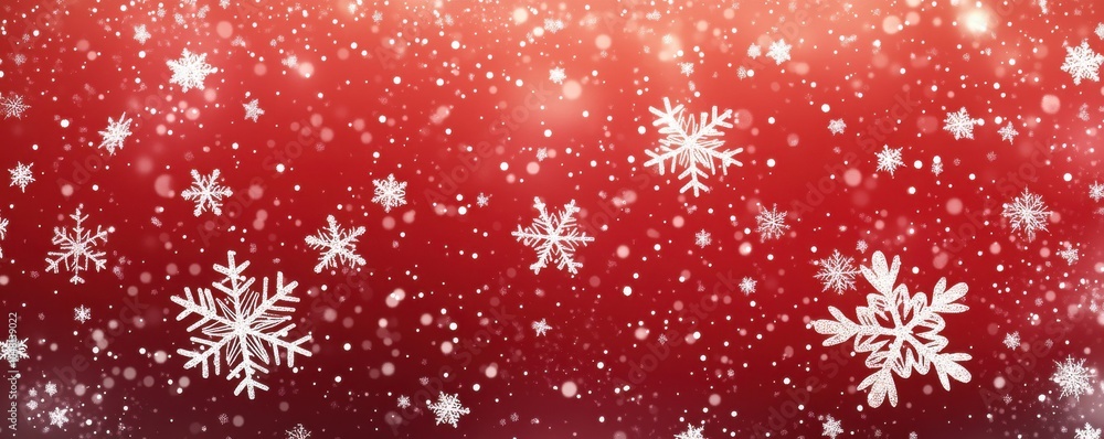 Festive red holiday background with delicate white snowflakes and sparkling particles creating a wintery atmosphere, perfect for seasonal celebrations and Christmas-themed designs Festive red holiday background with delicate white snowflakes and sparkling particles creating a wintery atmosphere, perfect for seasonal celebrations and Christmas-themed designs