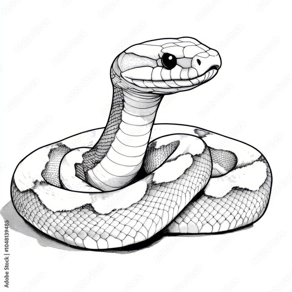 Fototapeta premium A detailed illustration of a coiled snake with a prominent head.