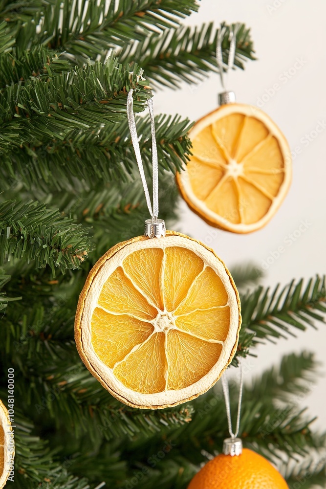 Dried orange slices hanging on Christmas tree Dried orange slices hanging on Christmas tree