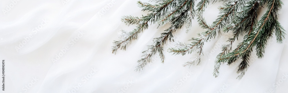 Obraz premium Delicate Christmas garland on pristine white background. Minimalist festive design. Banner.