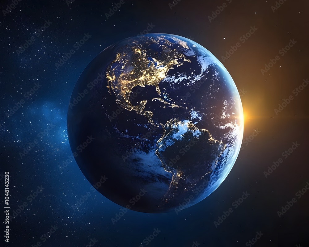 Rotating Planet Earth Showcasing Transition from Day to Night Rotating Planet Earth Showcasing Transition from Day to Night