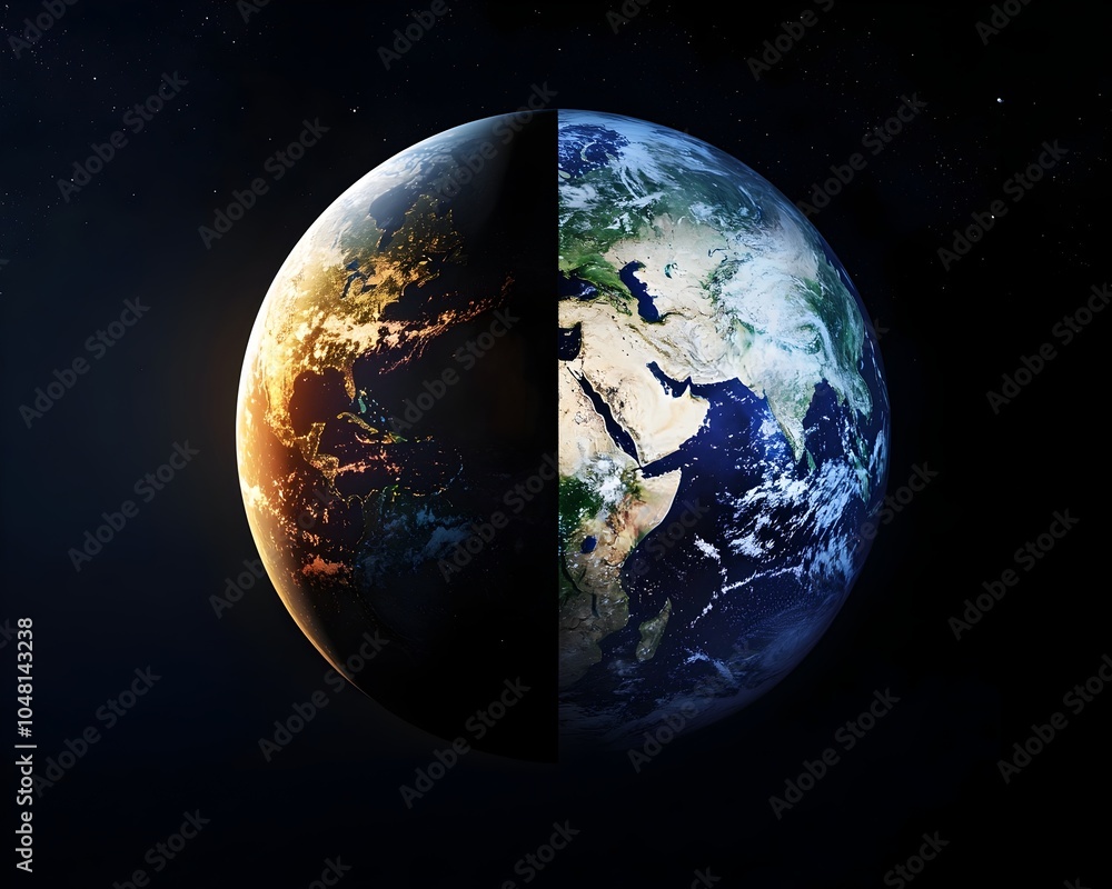 Fototapeta premium Planet Earth Rotating Between Day and Night Symbolizing the Perpetual Cycle of Time and Life