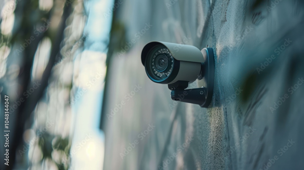 A Security Camera Mounted on a Concrete Wall A Security Camera Mounted on a Concrete Wall