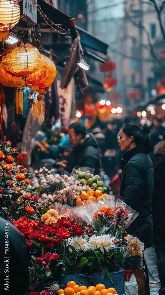Vibrant Market Scene During Chinese New Year Celebrations Vibrant Market Scene During Chinese New Year Celebrations