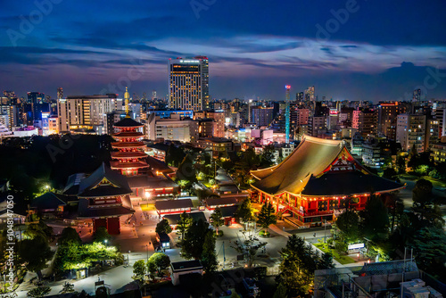 Photography Senso-ji temple by night in Asakusa, Taito City, Tokyo, Japan