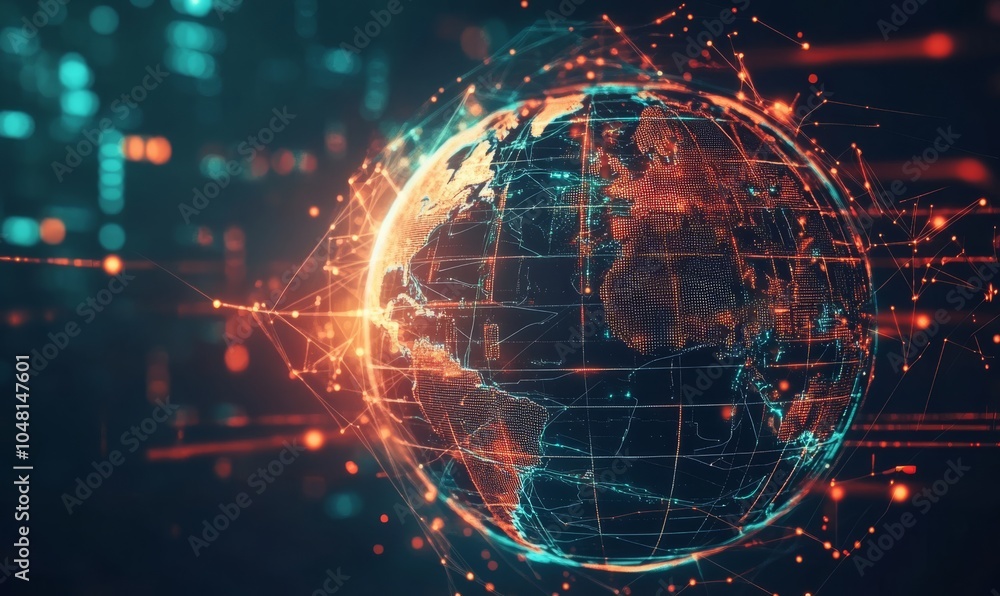 Fototapeta premium Globe with global connection lines and lights. Worldwide technology concept.
