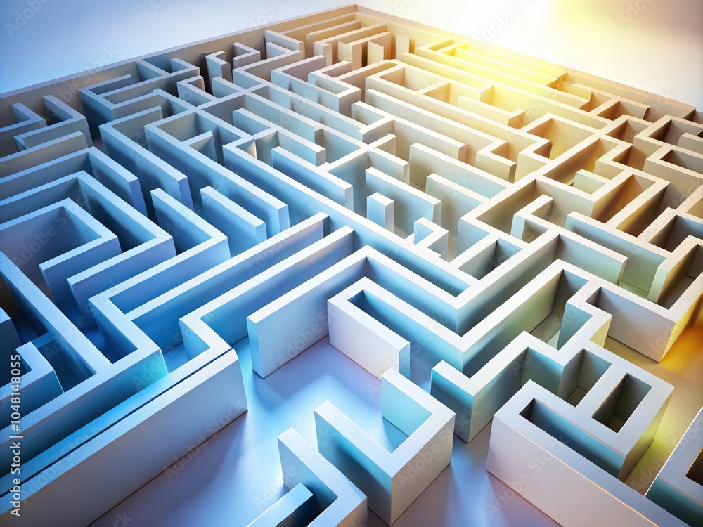 3D Maze Design on White Background for Creative Concepts and Problem Solving 3D Maze Design on White Background for Creative Concepts and Problem Solving