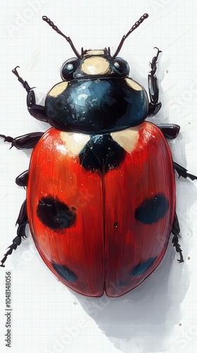 Detailed illustration of a vibrant red ladybug on a white background.