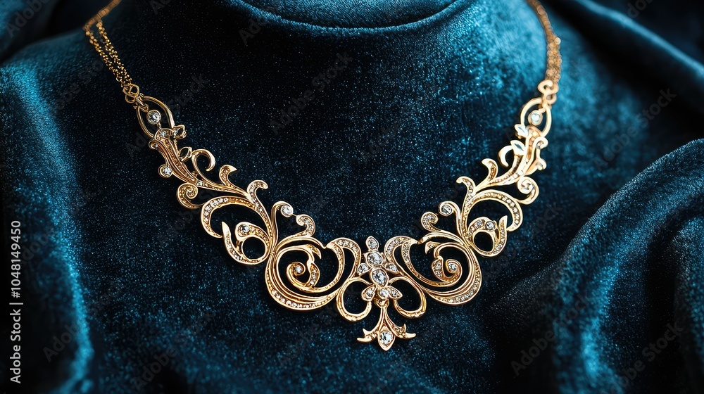 Elegant Gold Necklace on Velvet Display Elegant Gold Necklace on Velvet Display