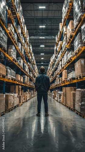 Employee in Logistics Warehouse Conducting Quality Check