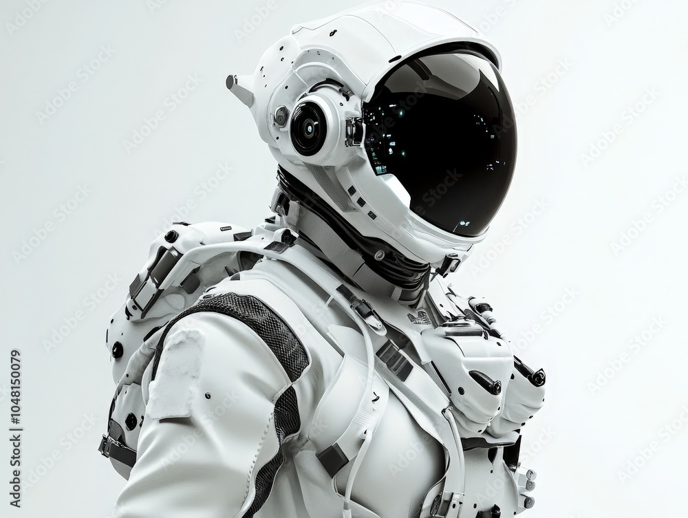 A futuristic space suit designed for extreme environments, with advanced life-support systems and robotic enhancements. A futuristic space suit designed for extreme environments, with advanced life-support systems and robotic enhancements.