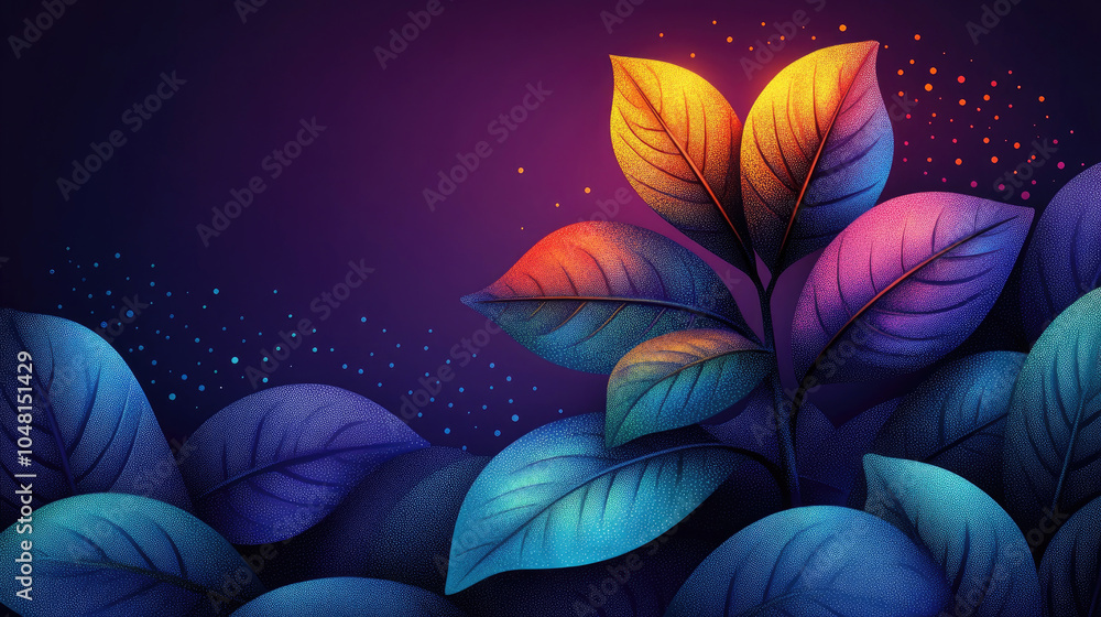 Dark background, purple and orange leaves Dark background, purple and orange leaves