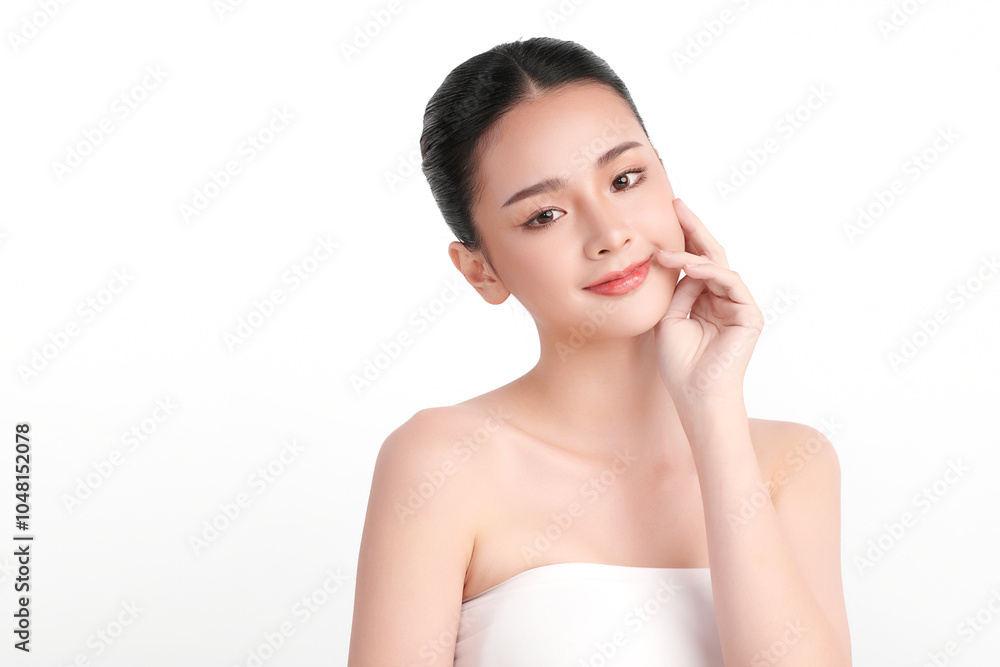 Beautiful young asian woman with clean fresh skin on white background, Face care, Facial treatment, Cosmetology, beauty and spa, Asian women portrait. Beautiful young asian woman with clean fresh skin on white background, Face care, Facial treatment, Cosmetology, beauty and spa, Asian women portrait.