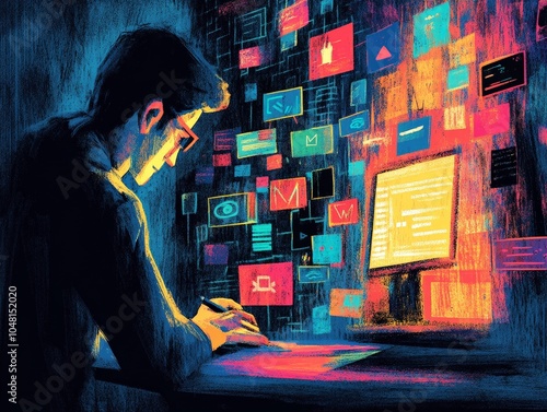 A hacker using a man-in-the-middle attack to intercept communication between two parties, altering the messages being exchanged.