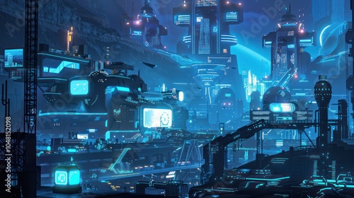Futuristic Cityscape Under a Glowing Sky