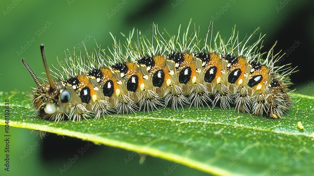 Fototapeta premium Close-Up of Caterpillar Munching on Leaf
