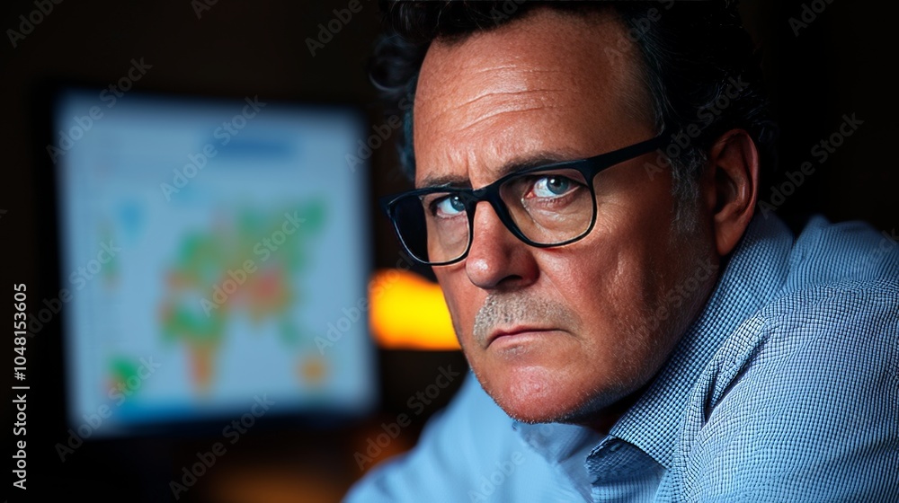 Serious Businessman Looking at Computer Screen Serious Businessman Looking at Computer Screen