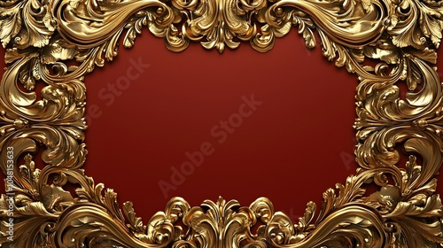 Baroque Inspired Golden Frame with Ornate Swirling Designs for Classical or Historical Themes