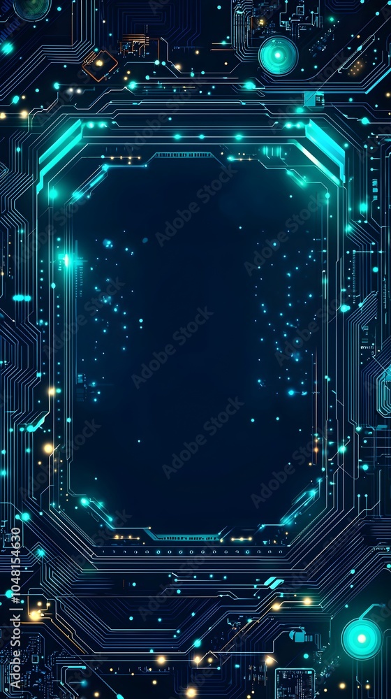 Fototapeta premium Futuristic Tech Inspired Frame with Glowing Circuit Board Designs