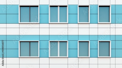 Modern Building Facade with Blue and White Panels and Windows