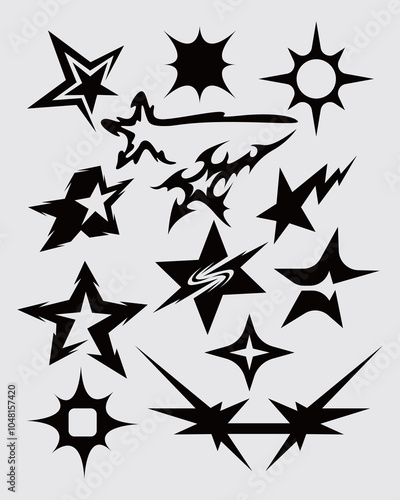Star acid y2k collection streetwear shape vector icon clothing tattoo sticker ink poster element editable