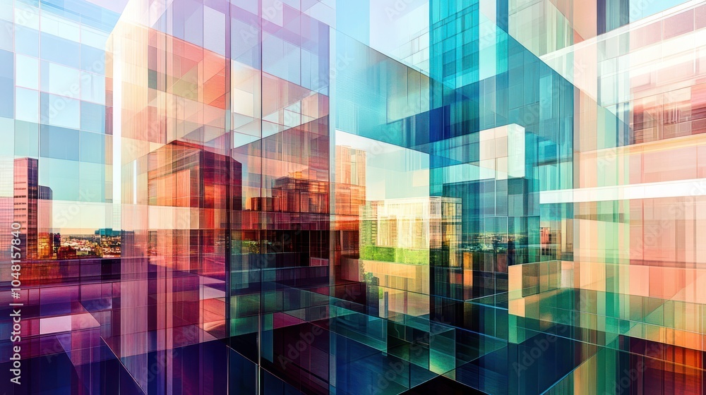 Abstract Cityscape with Glass Buildings and Vivid Colors Abstract Cityscape with Glass Buildings and Vivid Colors