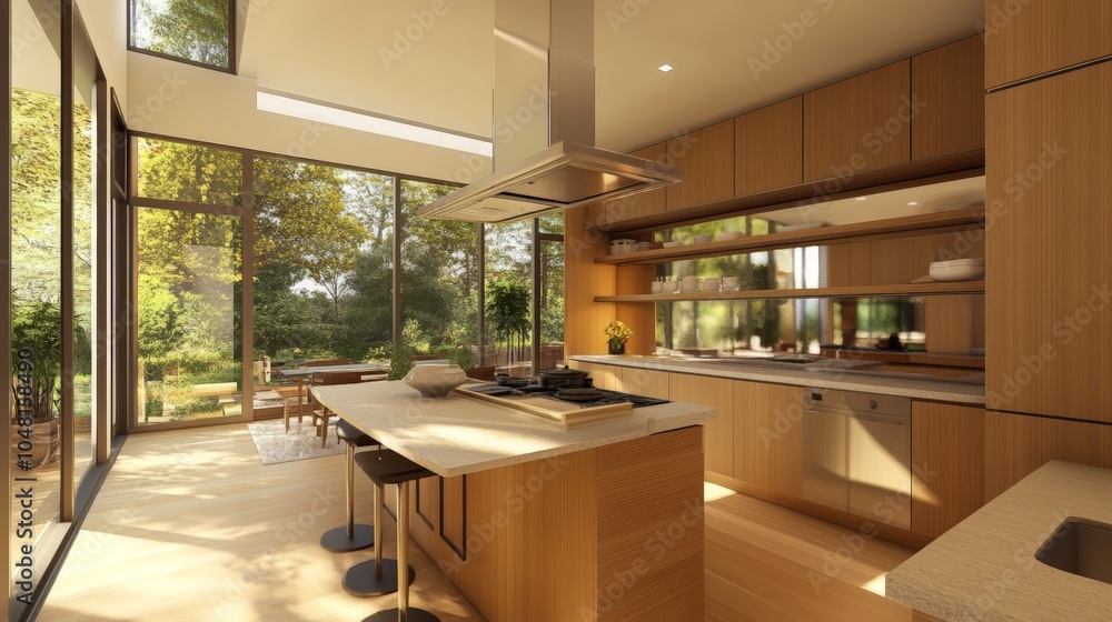 A modern kitchen with energy-efficient appliances and composting solutions, designed for a sustainable lifestyle. A modern kitchen with energy-efficient appliances and composting solutions, designed for a sustainable lifestyle.
